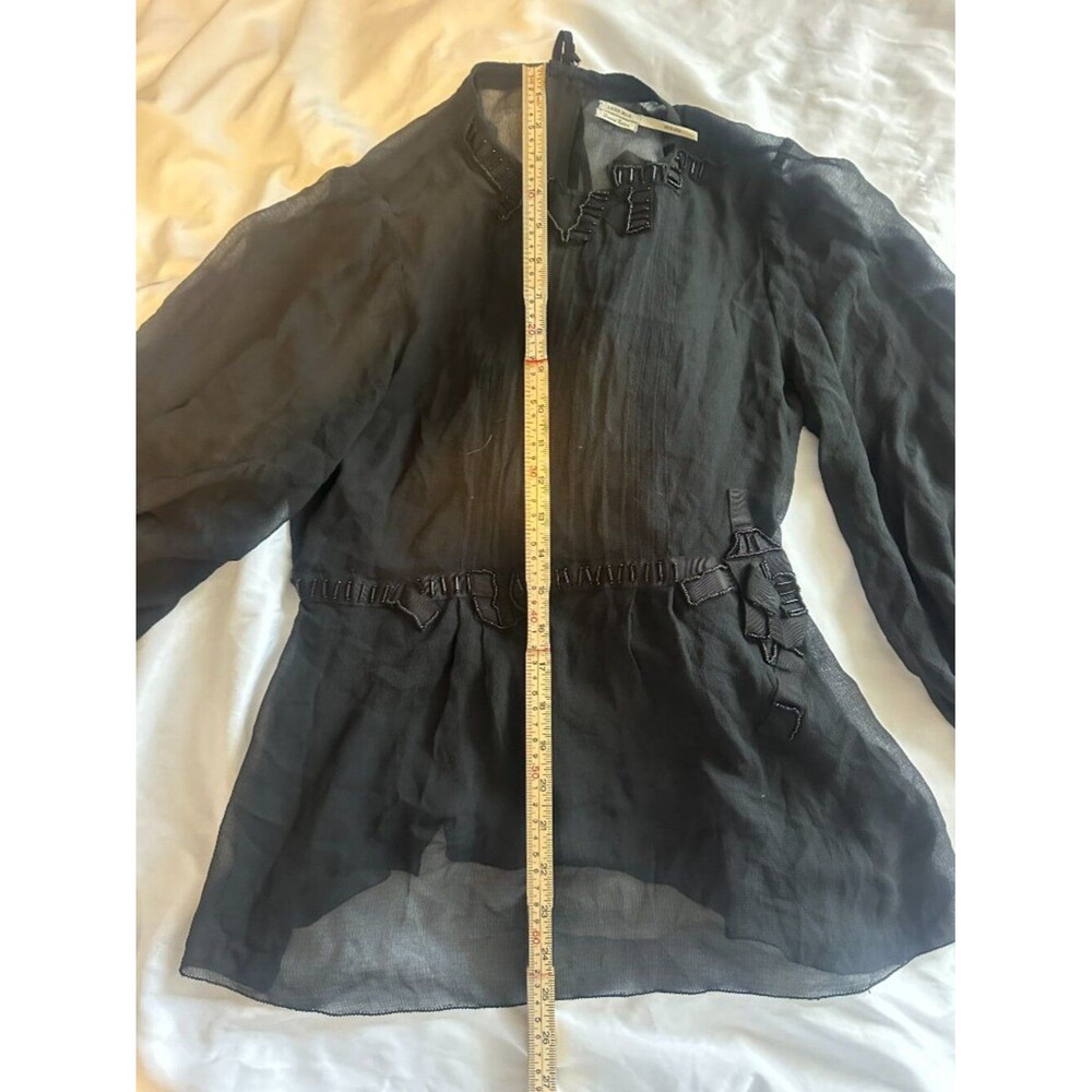 100% Silk Leon Max Vintage Sheer Blouse Black Beaded Size 6 Small Elegant - Picture 7 of 8